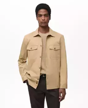 Мужская хлопковая рубашка с карманами Regular Fit Overshirt MANGO, коричневый