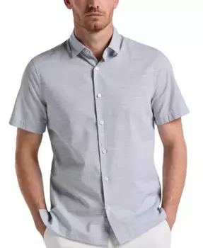 Мужская хлопковая рубашка с коротким рукавом на пуговицах в стиле "добби" Perry Ellis, синий