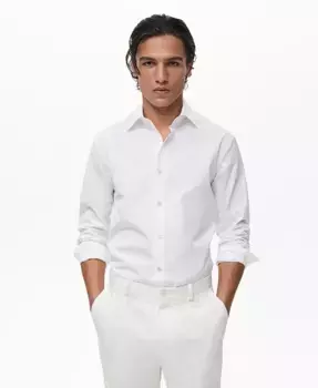 Мужская хлопковая рубашка Slim Fit MANGO, белый
