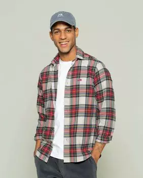 Мужская хлопковая рубашка стандартного кроя цвета экрю в клетку Scotta 1985