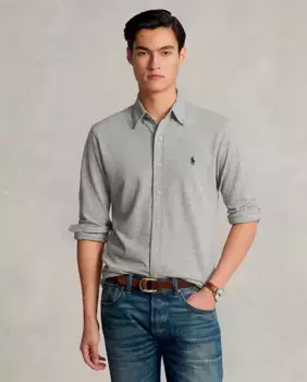 Мужская хлопковая рубашка стандартного кроя Polo Ralph Lauren, серебристо-серый
