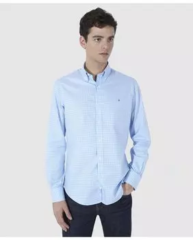 Мужская хлопковая рубашка в клетку обычного синего цвета Olimpo, синий