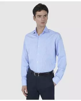 Мужская хлопковая рубашка в клетку обычного синего цвета Olimpo, синий