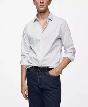Мужская хлопковая рубашка в полоску Slim-Fit MANGO, белый