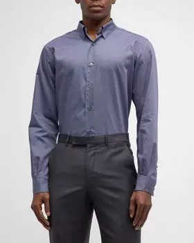 Мужская хлопковая спортивная рубашка с геометрическим принтом ZEGNA, цвет Dark Blue