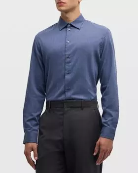 Мужская хлопковая спортивная рубашка с микро-шевроном Emporio Armani, цвет Solid Medium Blue