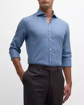 Мужская хлопковая спортивная рубашка с шевроном Canali, цвет Lt Blue
