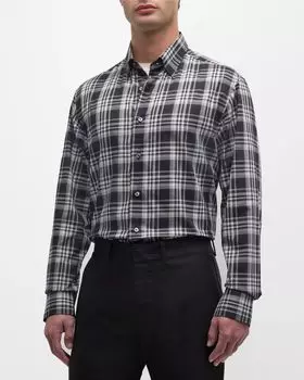 Мужская хлопковая спортивная рубашка в клетку Brioni, цвет Flannel
