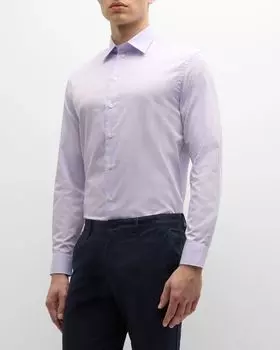 Мужская хлопковая спортивная рубашка в клетку в клетку Emporio Armani, цвет Pastel Purple