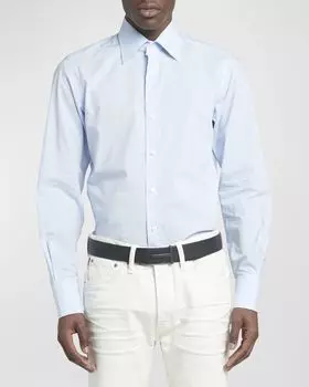 Мужская хлопковая спортивная рубашка в клетку в мелкую клетку TOM FORD, цвет Dusty Blue