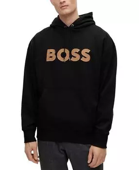 Мужская хлопковая толстовка оверсайз boss с аппликацией с логотипом Hugo Boss, черный