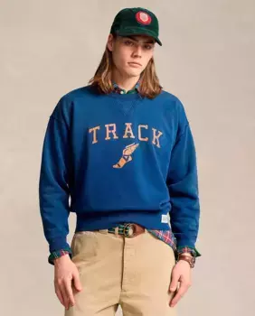 Мужская хлопковая толстовка с принтом Track Polo Ralph Lauren, цвет Azul Cobalto