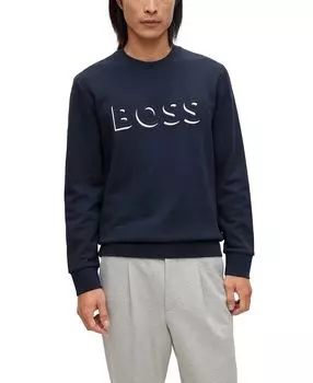 Мужская хлопковая толстовка с тиснением и принтом логотипа boss Hugo Boss, темно-синий