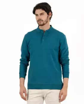 Мужская хлопковая толстовка с воротником на пуговицах Makarthy, синий