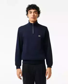 Мужская хлопковая толстовка с высокой молнией Lacoste, темно-синий