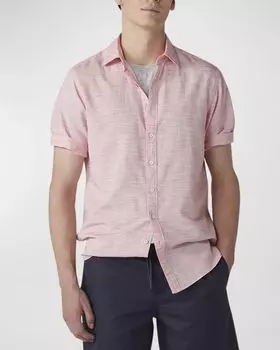 Мужская хлопково-льняная спортивная рубашка Parklane Rodd & Gunn, цвет Stoneblue