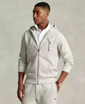 Мужская худи на молнии из двойного трикотажа Polo Ralph Lauren, серый