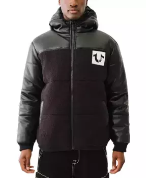 Мужская худи на молнии с комбинированными материалами True Religion, черный