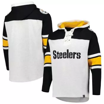 Мужская худи на шнуровке с капюшоном Pittsburgh Steelers Heather Grey Gridiron '47 Pittsburgh Steelers