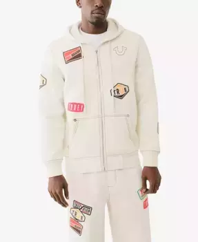 Мужская худи с большими нашивками на молнии True Religion, серый