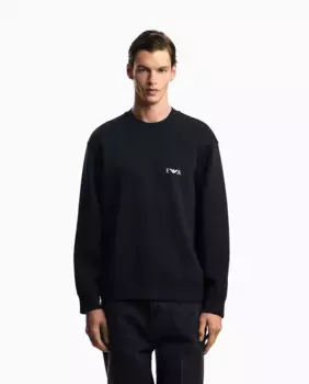 Мужская худи с круглой горловиной и контрастным логотипом Emporio Armani, темно-синий
