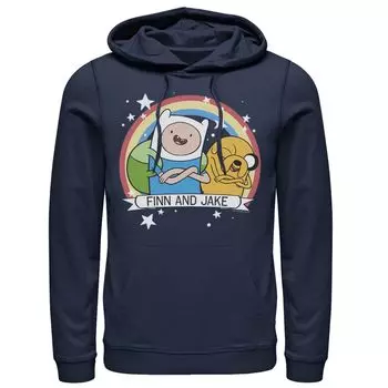 Мужская худи с радужным баннером Cartoon Network Adventure Time Финн и Джейк Licensed Character, синий
