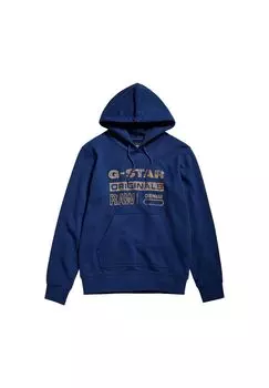 Мужская худи - состаренные оригиналы, пуловер, капюшон, логотип, органический хлопок G-STAR RAW, синий