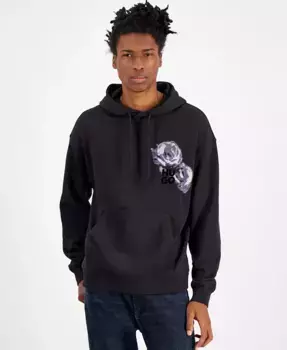 Мужская худи свободного кроя с цветочным принтом логотипа Hugo Boss, черный
