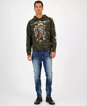 Мужская худи свободного кроя с камуфляжным принтом дракона и зеброй Ed Hardy, мульти