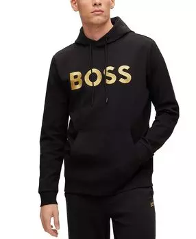 Мужская худи свободного кроя с контрастным логотипом boss из смеси хлопка Hugo Boss, черный