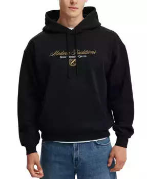 Мужская худи свободного кроя с принтом Box Fit COTTON ON, черный