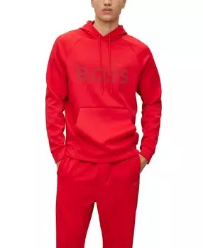 Мужская худи свободного кроя со стразами и логотипом из стрейч-интерлока Hugo Boss, ярко-красный