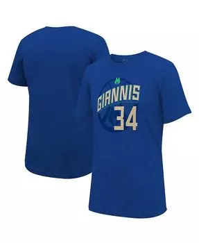 Мужская и женская футболка с рисунком игрока Giannis Antetokounmpo Royal Milwaukee Bucks 2023/24 City Edition Player Stadium Essentials, синий