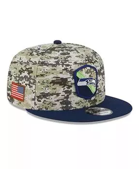 Мужская камуфляжная бейсболка College Navy Seattle Seahawks 2023 Salute To Service 9FIFTY Snapback New Era, зеленый