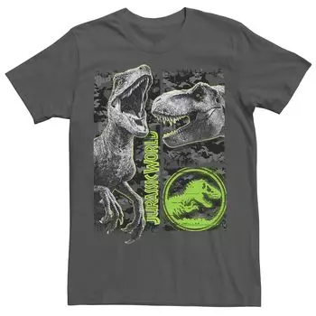 Мужская камуфляжная футболка Jurassic World Two Raptor T-Rex с царапинами Licensed Character
