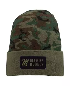 Мужская камуфляжная вязаная шапка в военном стиле Ole Miss Rebels с манжетами Nike, зеленый