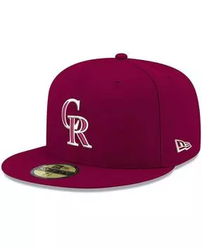 Мужская кепка Cardinal Colorado Rockies Logo белая 59FIFTY приталенная шляпа New Era