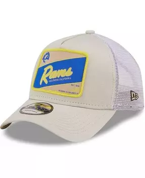Мужская кепка цвета хаки, белого цвета с эффектом потертости Los Angeles Rams Happy Camper A-Frame Trucker 9FORTY Snapback New Era, коричневый
