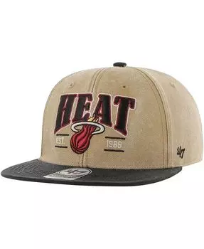 Мужская кепка цвета хаки, черная с эффектом потертости Miami Heat Chilmark Captain Snapback '47 Brand, коричневый