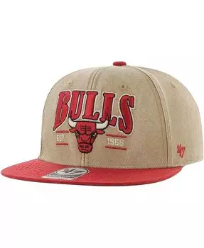 Мужская кепка цвета хаки, красная с эффектом потертости Chicago Bulls Chilmark Captain Snapback '47 Brand, бежевый