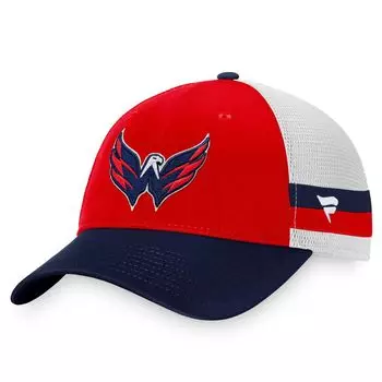 Мужская кепка Fanatics красного/темно-синего цвета с отделкой в полоску Washington Capitals Trucker Snapback