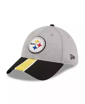 Мужская кепка Hither Grey, Black Pittsburgh Steelers Striped 39THIRTY Flex Hat New Era, серый