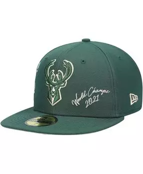 Мужская кепка Hunter Green Milwaukee Bucks 2021 NBA Finals Champions Icon 59Fifty. New Era