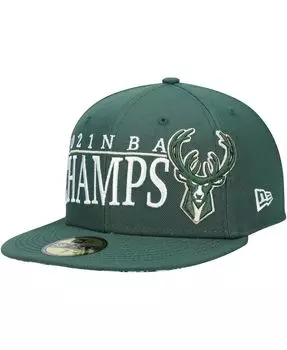 Мужская кепка Hunter Green Milwaukee Bucks 2021 NBA Champs Retro Pop Undervisor 59FIFTY New Era