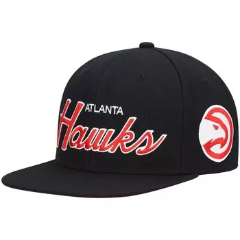 Мужская кепка Mitchell & Ness Black Atlanta Hawks Hardwood Classics Script 2.0 Snapback