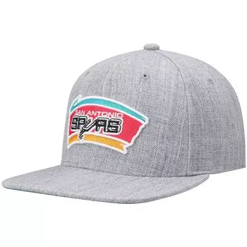 Мужская кепка Mitchell & Ness Heathered Grey San Antonio Spurs Hardwood Classics Team 2.0 Snapback