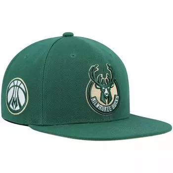 Мужская кепка Mitchell & Ness Hunter Green Milwaukee Bucks Core Side Snapback
