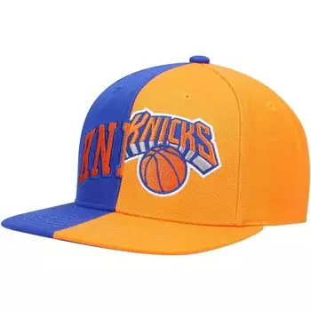 Мужская кепка Mitchell & Ness Royal/оранжевая New York Knicks Half and Half Snapback
