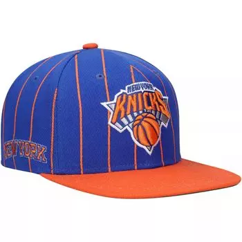 Мужская кепка Mitchell & Ness синего/оранжевого цвета New York Knicks Hardwood Classics в тонкую полоску Snapback