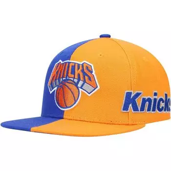 Мужская кепка Mitchell & Ness синего/оранжевого цвета New York Knicks Team Half and Half Snapback